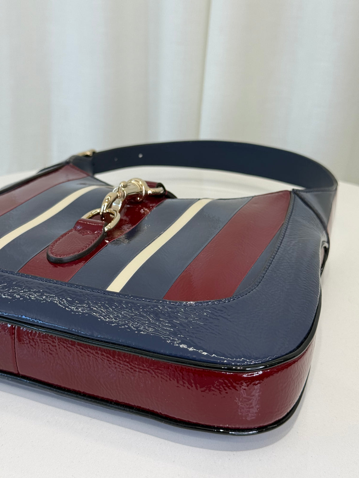 Gucci Small Jackie 1961 Red/Blue Glossy Striped Leather Hobo Bag