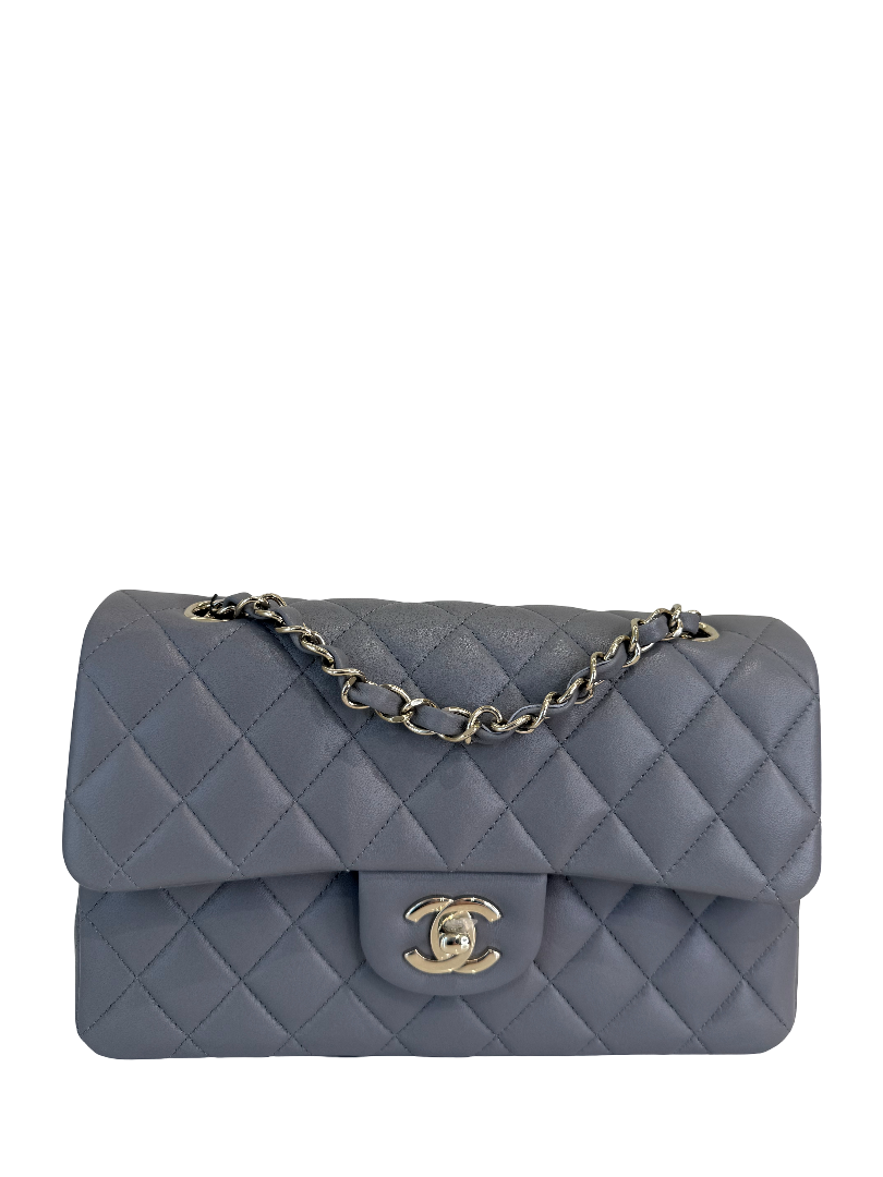 Chanel Small Classic Grey Lambskin Double Flap Bag