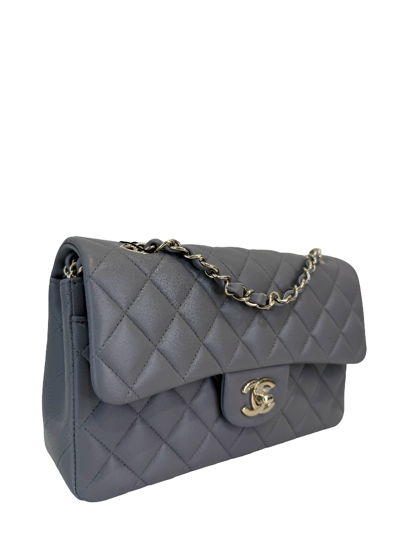 Chanel Small Classic Grey Lambskin Double Flap Bag