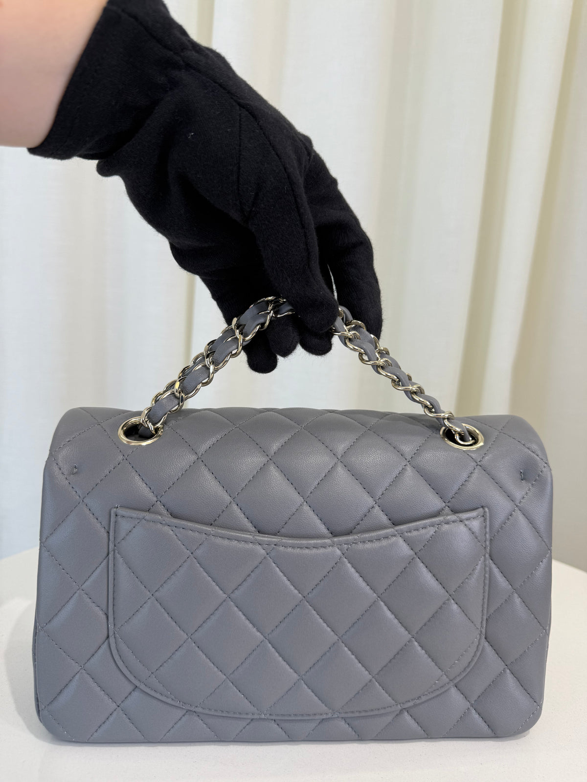Chanel Small Classic Grey Lambskin Double Flap Bag