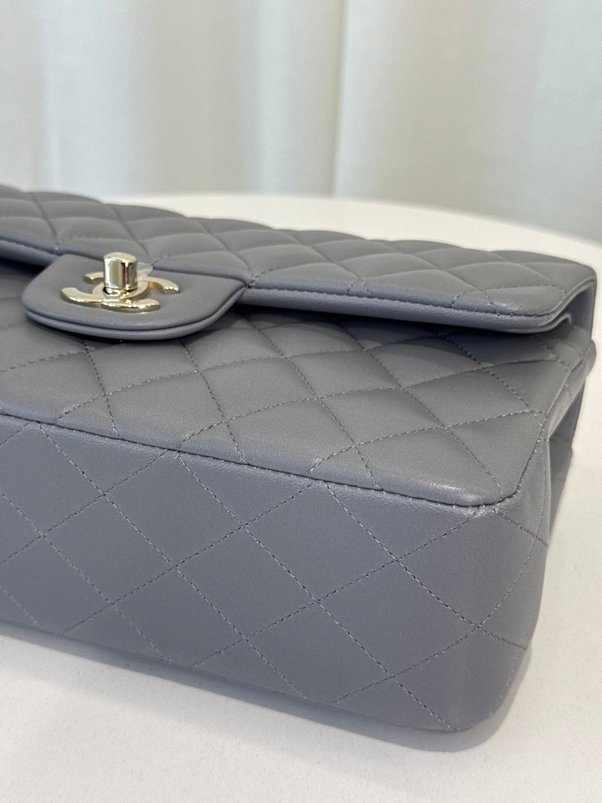 Chanel Small Classic Grey Lambskin Double Flap Bag