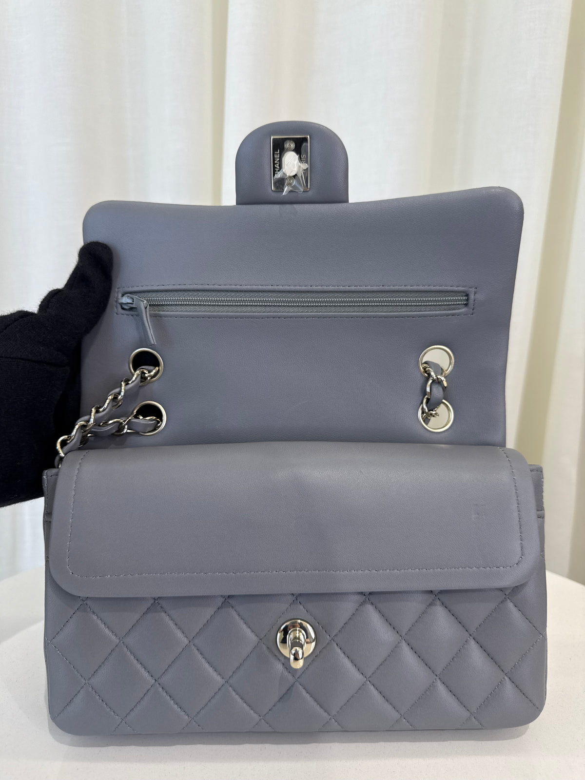 Chanel Small Classic Grey Lambskin Double Flap Bag