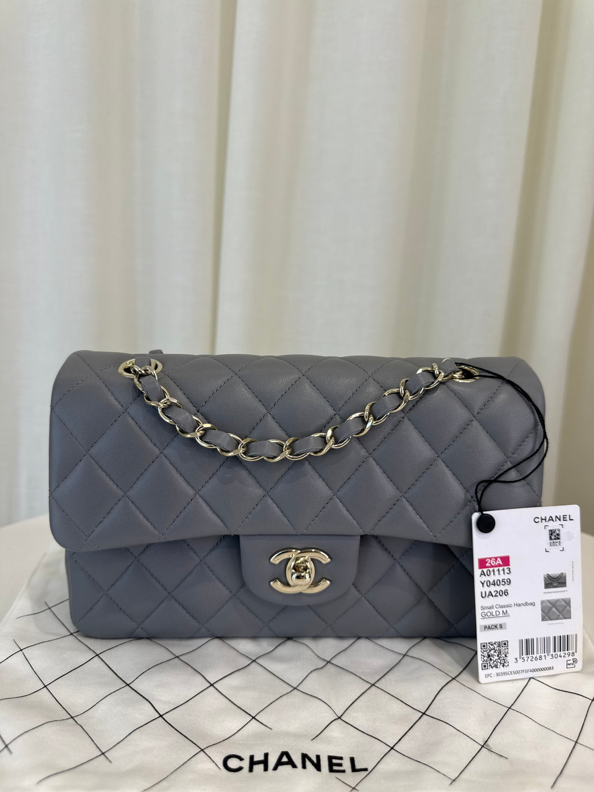 Chanel Small Classic Grey Lambskin Double Flap Bag