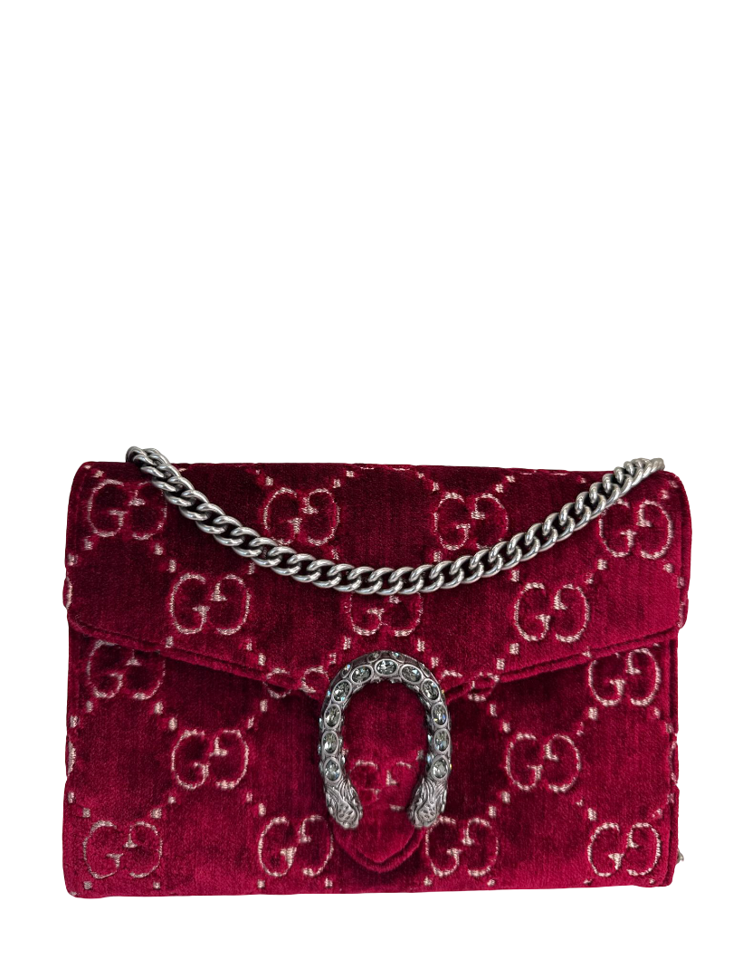 Gucci Red GG Velvet Mini Dionysus Wallet on Chain