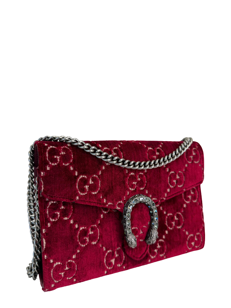 Gucci Red GG Velvet Mini Dionysus Wallet on Chain