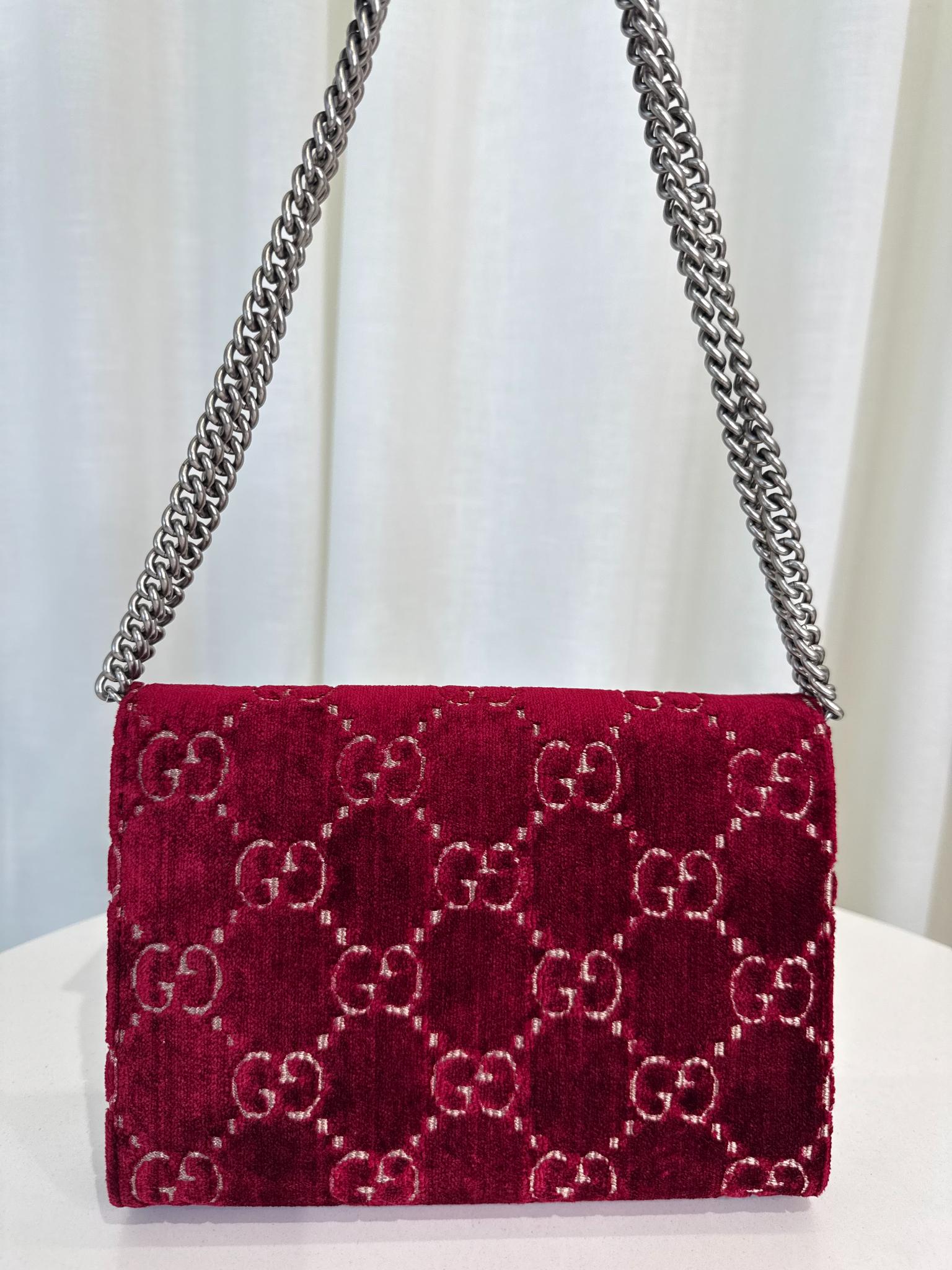 Gucci Red GG Velvet Mini Dionysus Wallet on Chain