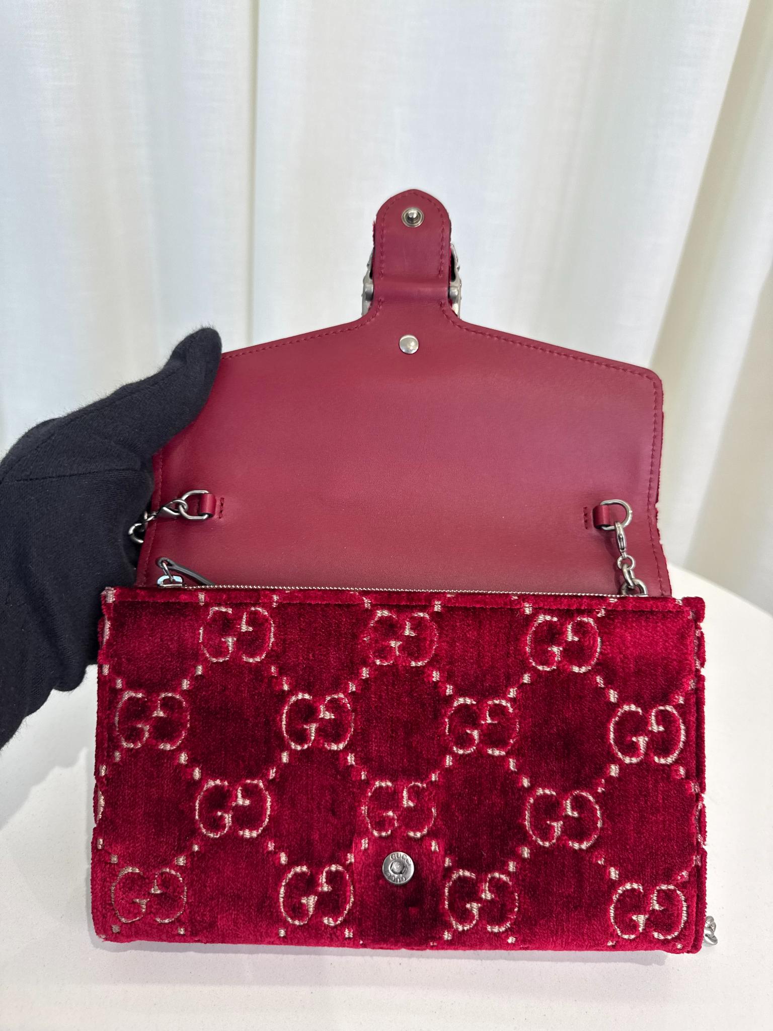 Gucci Red GG Velvet Mini Dionysus Wallet on Chain