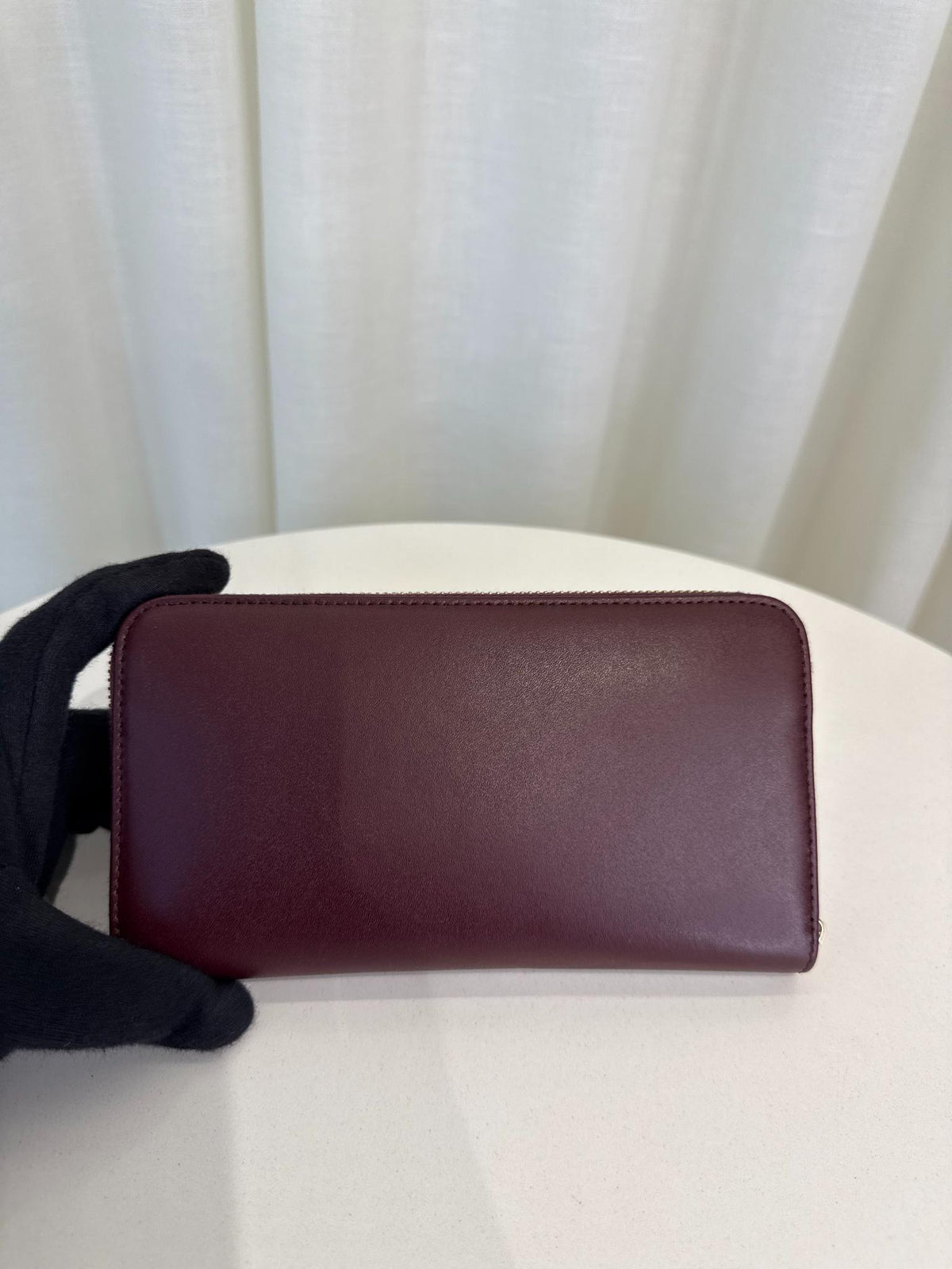 Fendi Burgundy Leather Dotcom Zip Around Wallet