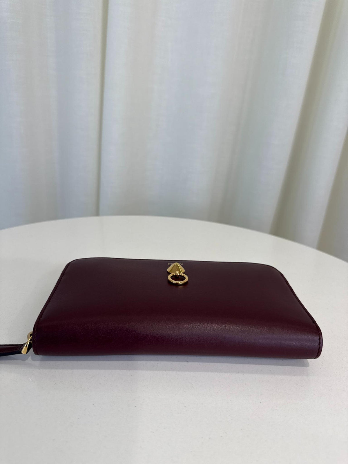 Fendi Burgundy Leather Dotcom Zip Around Wallet