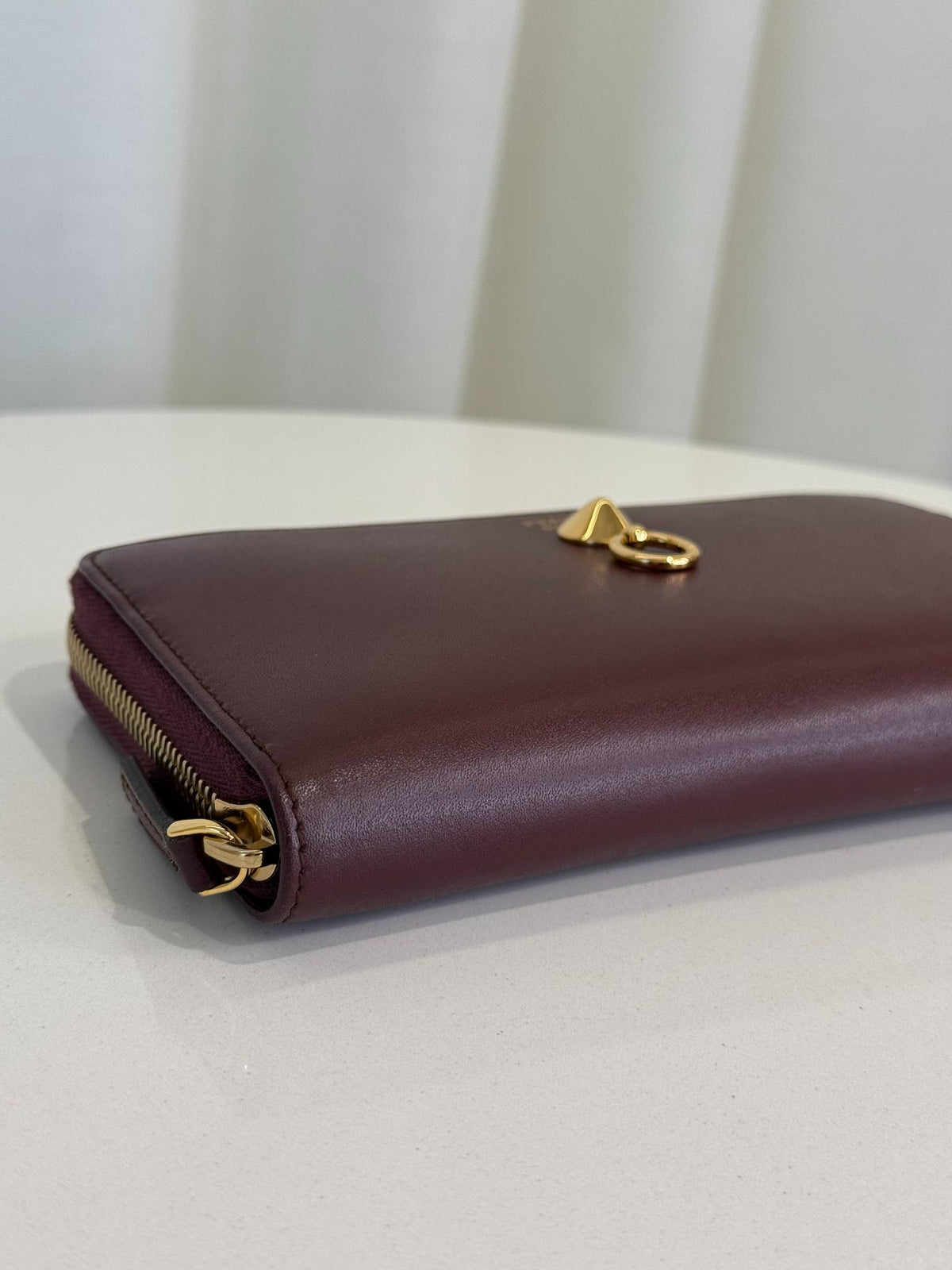 Fendi Burgundy Leather Dotcom Zip Around Wallet