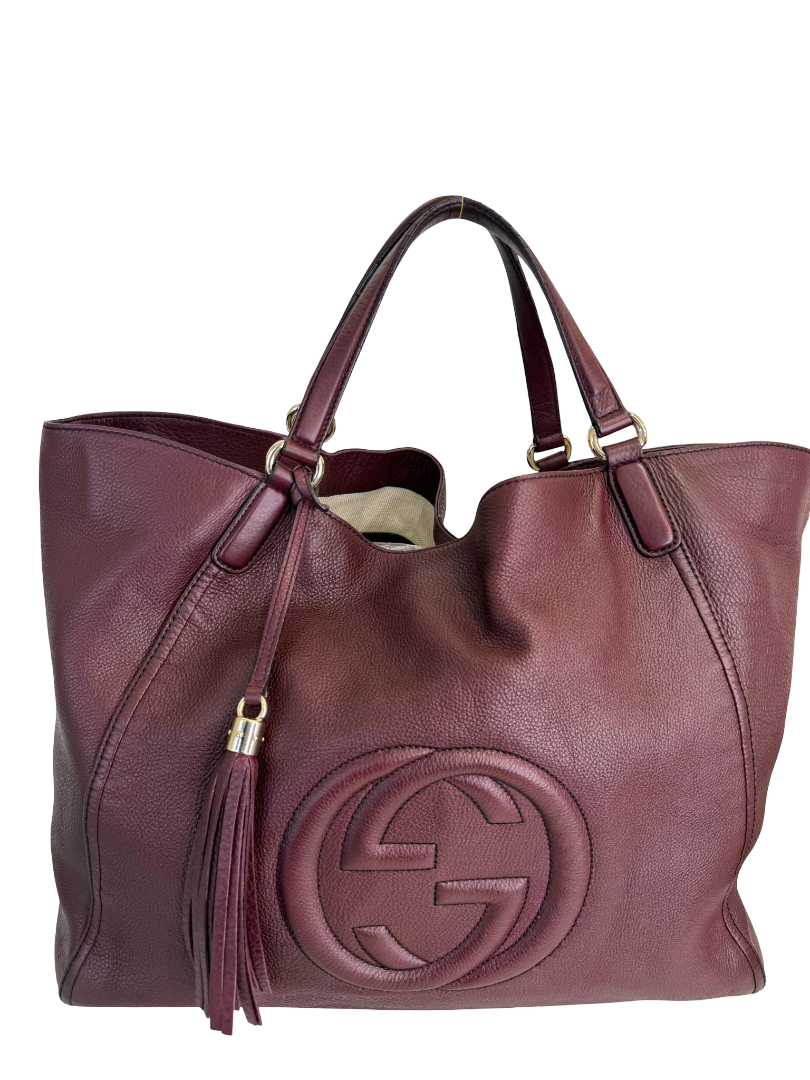 Gucci Burgundy Pebbled Leather Large Soho XL Tote Bag