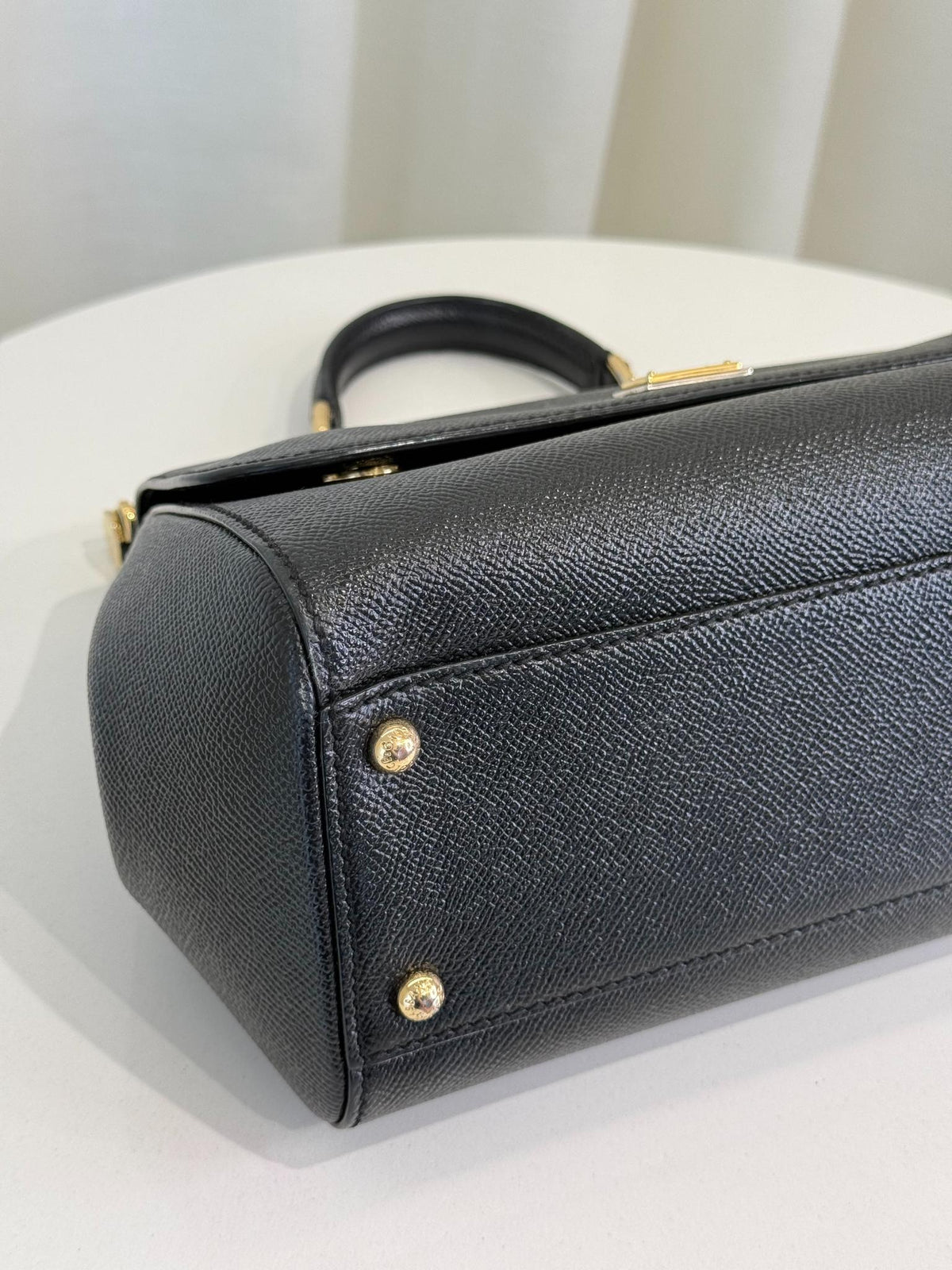 Dolce Gabbana Black Dauphine Leather Medium Miss Sicily Top Handle Bag