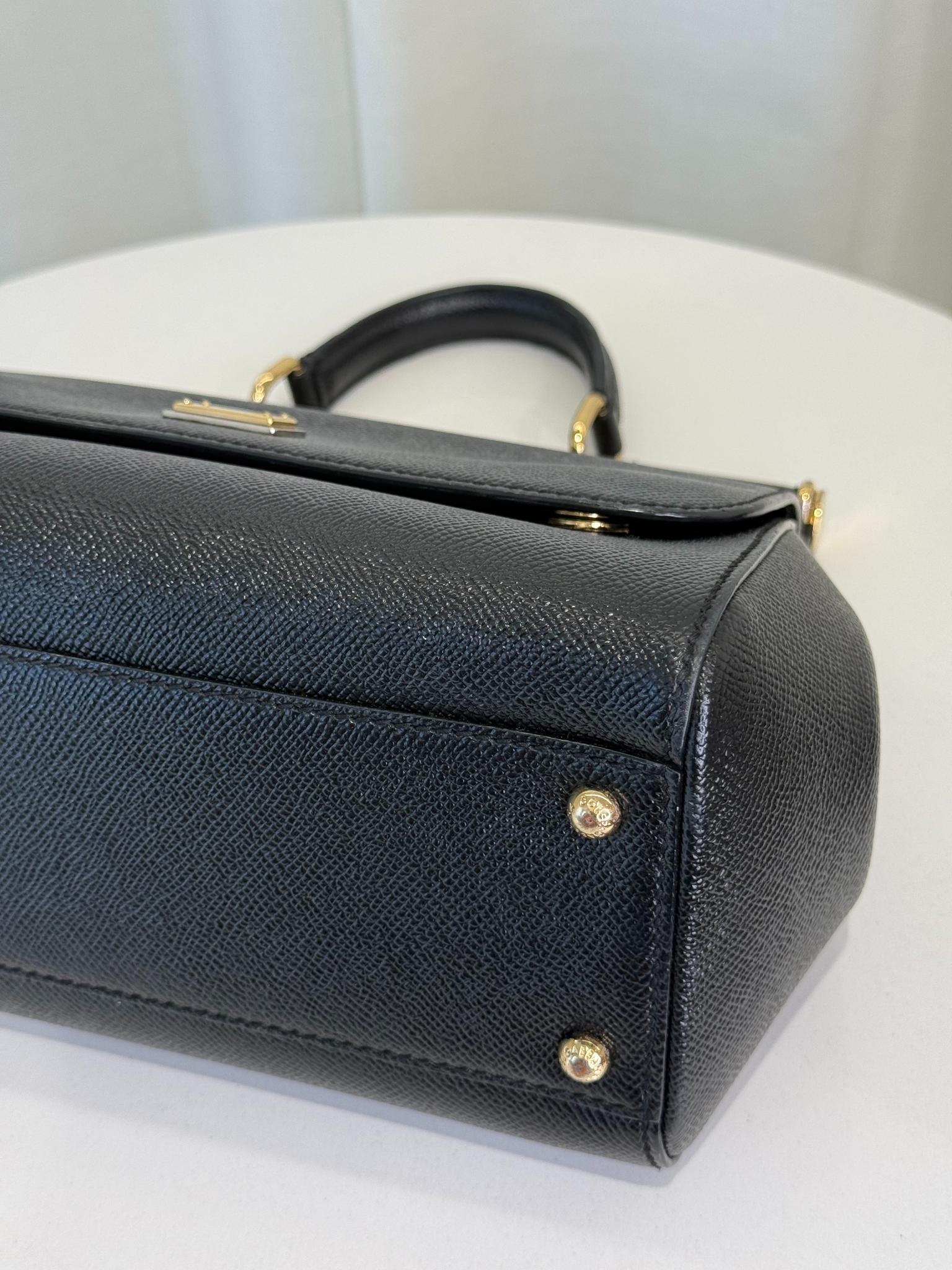 Dolce Gabbana Black Dauphine Leather Medium Miss Sicily Top Handle Bag