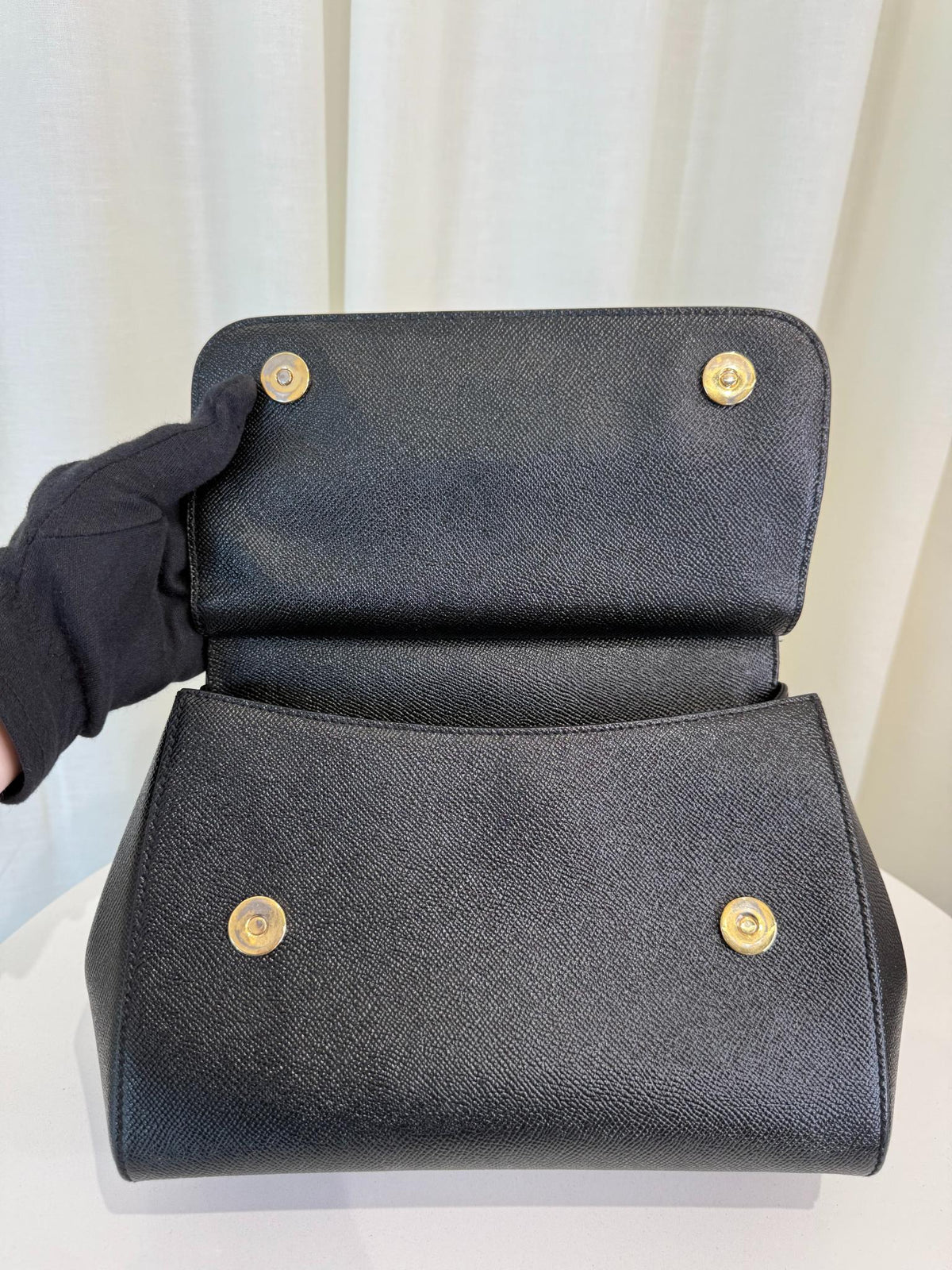 Dolce Gabbana Black Dauphine Leather Medium Miss Sicily Top Handle Bag