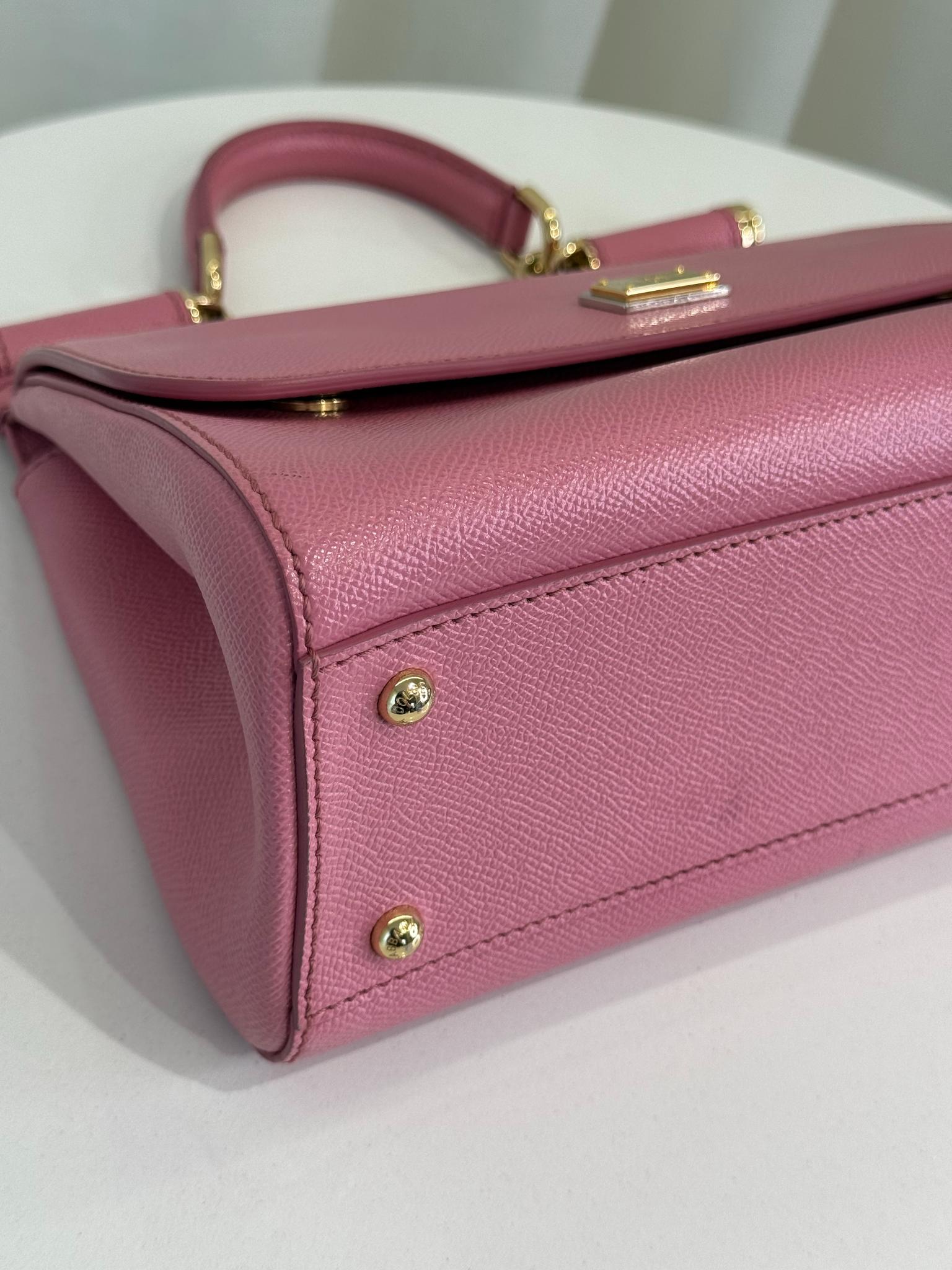 Dolce Gabbana Pink Dauphine Leather Medium Miss Sicily Top Handle Bag