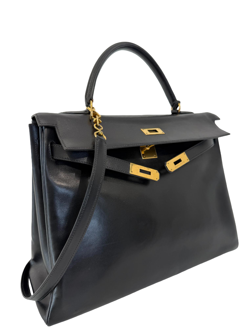 Hermès Kelly 35 Retourne Black Box Leather GHW