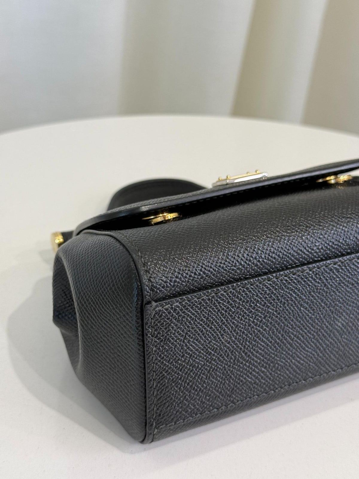 Dolce Gabbana Black Dauphine Leather Mini Miss Sicily Top Handle Bag