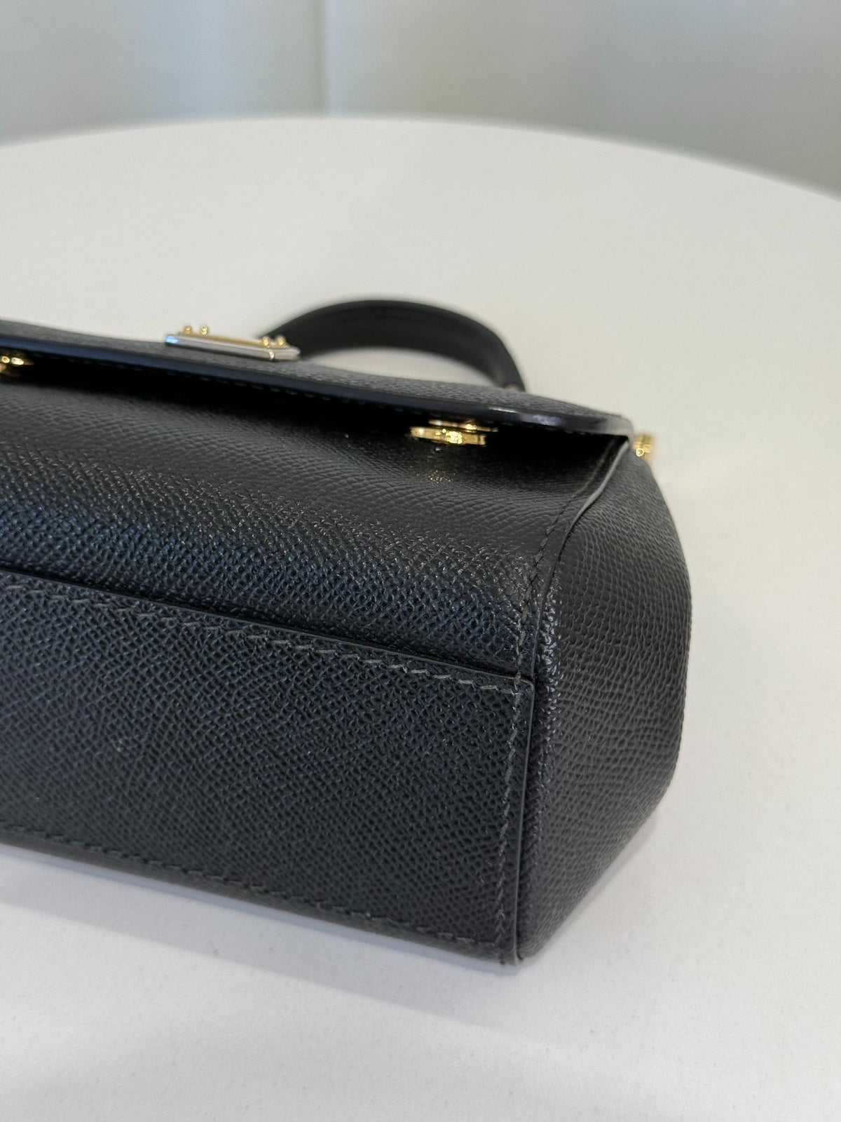 Dolce Gabbana Black Dauphine Leather Mini Miss Sicily Top Handle Bag