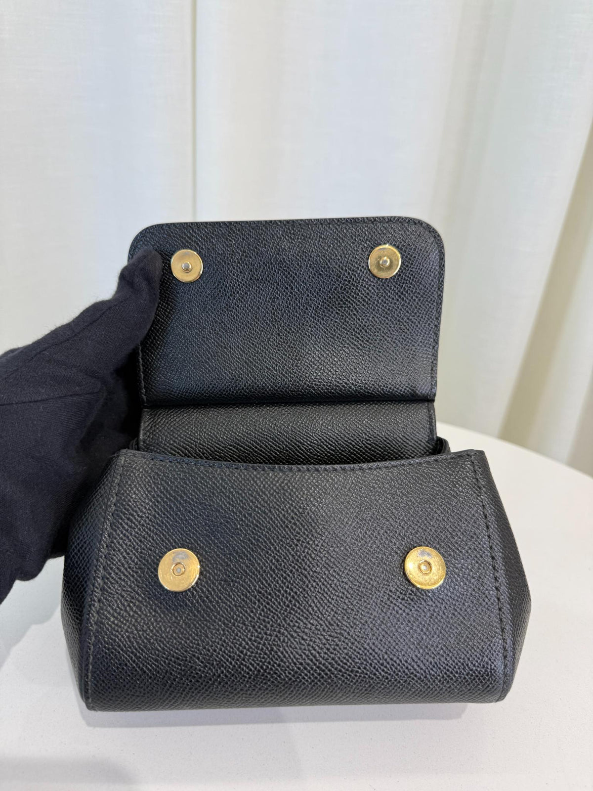 Dolce Gabbana Black Dauphine Leather Mini Miss Sicily Top Handle Bag