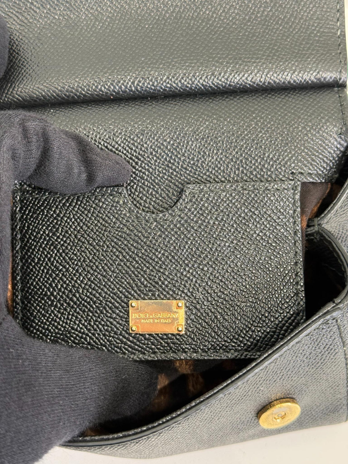 Dolce Gabbana Black Dauphine Leather Mini Miss Sicily Top Handle Bag
