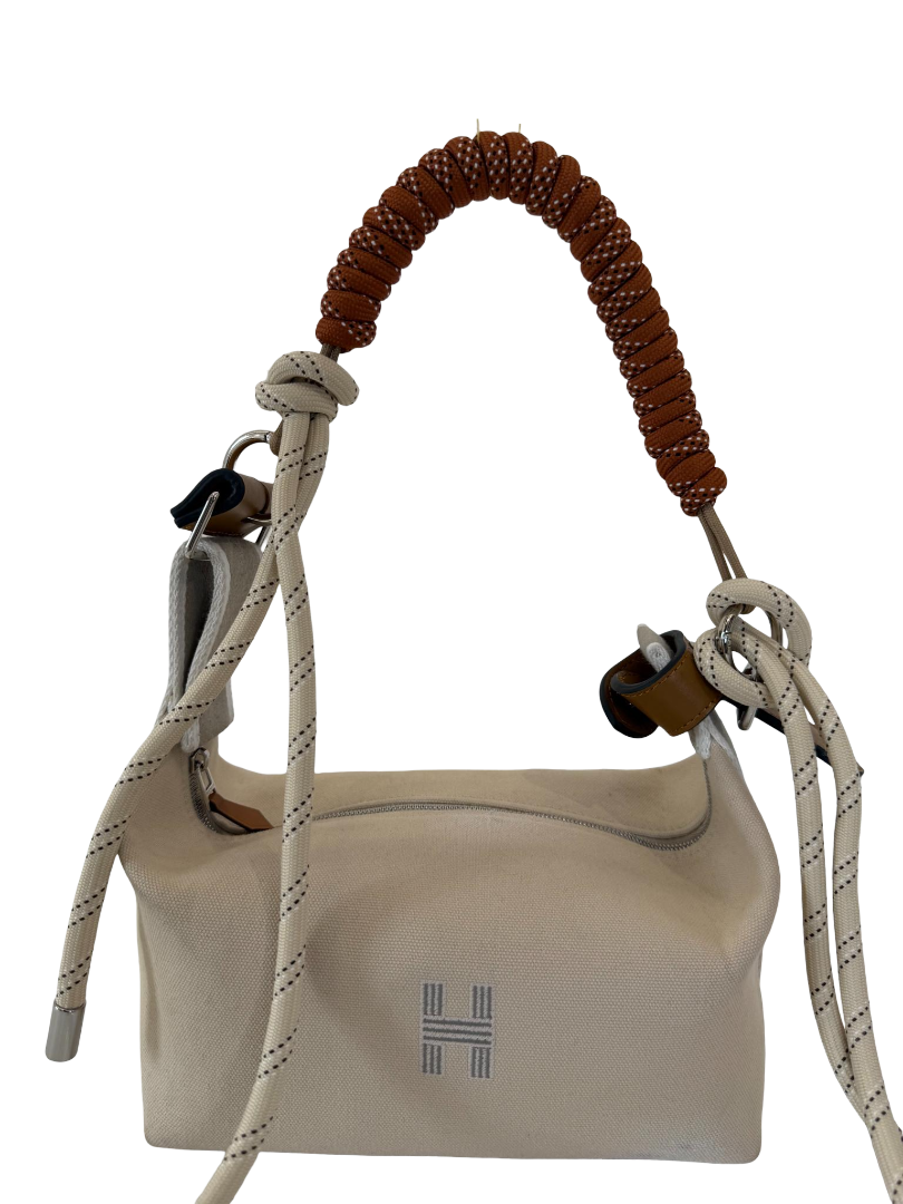 Hermès Bride-a-Brac PM Natural Cotton Canvas Pouch with Braided Handle Strap