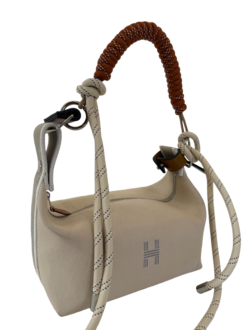 Hermès Bride-a-Brac PM Natural Cotton Canvas Pouch with Braided Handle Strap