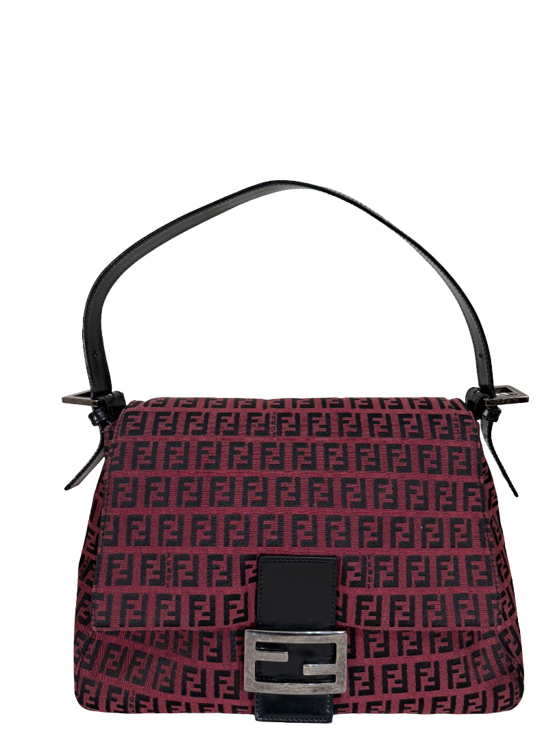 Fendi Red/Black Zucchino Canvas Mamma Baguette Shoulder Bag