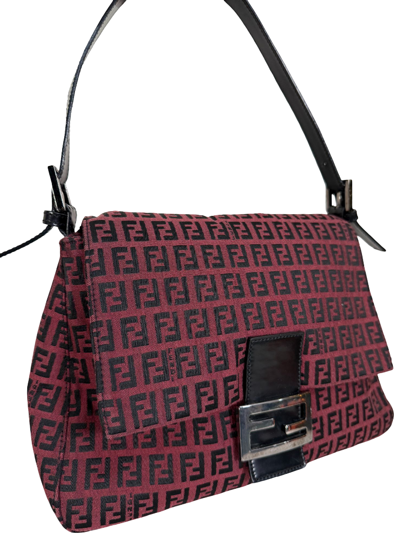 Fendi Red/Black Zucchino Canvas Mamma Baguette Shoulder Bag