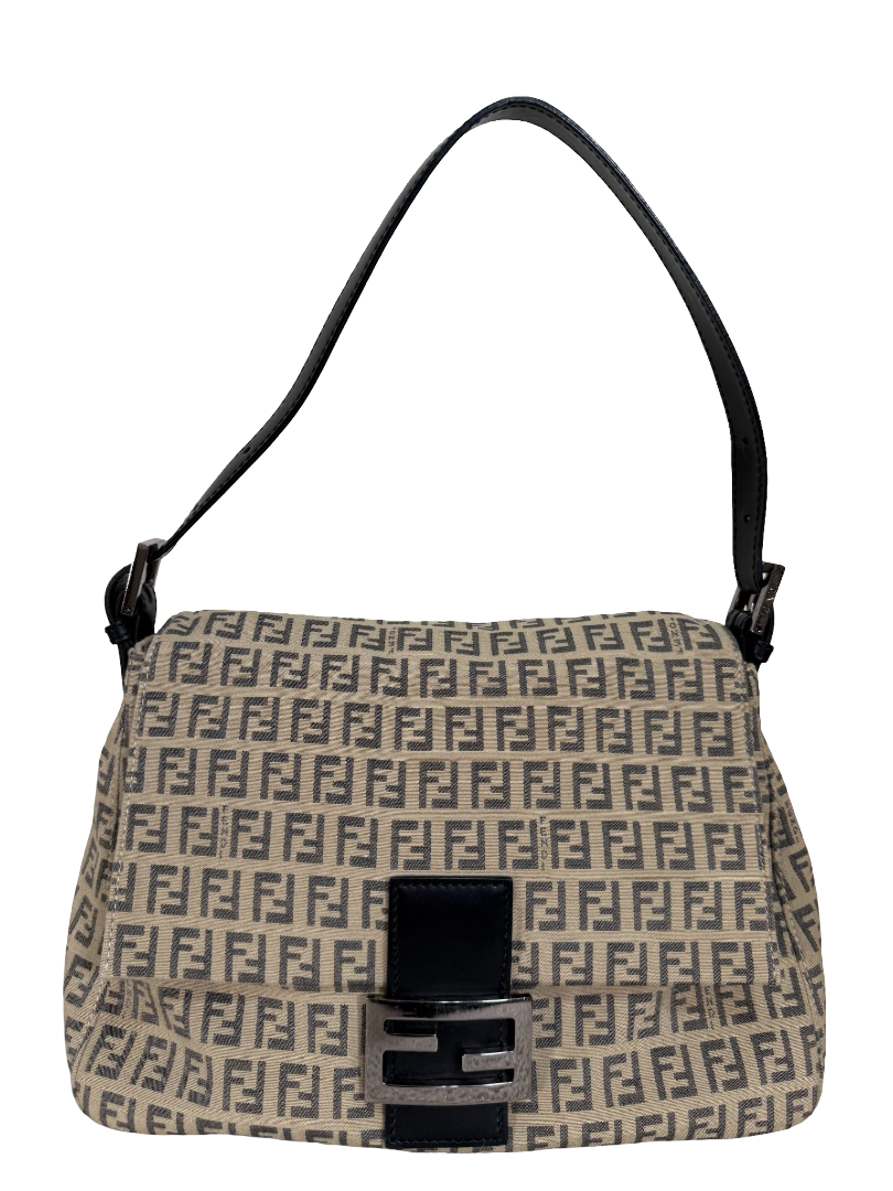 Fendi Beige/Brown Zucchino Canvas Mamma Baguette Shoulder Bag