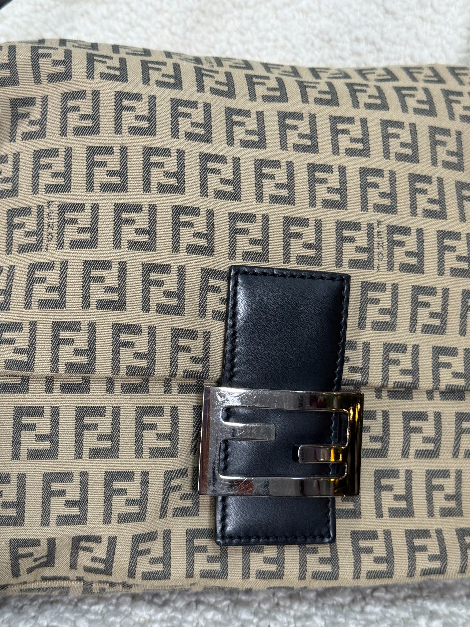 Fendi Beige/Brown Zucchino Canvas Mamma Baguette Shoulder Bag