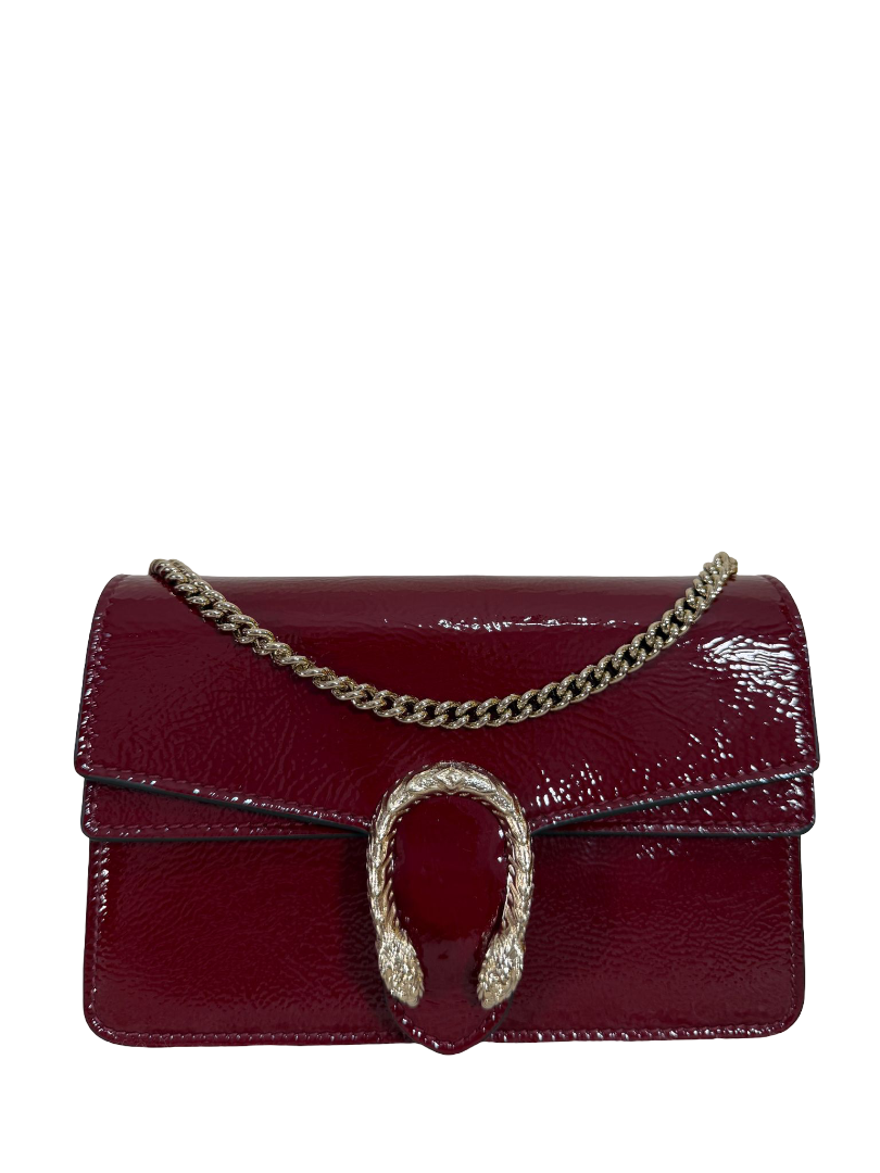 Gucci Mini Dionysus Rosso Ancora Crinkled Patent Leather Bag