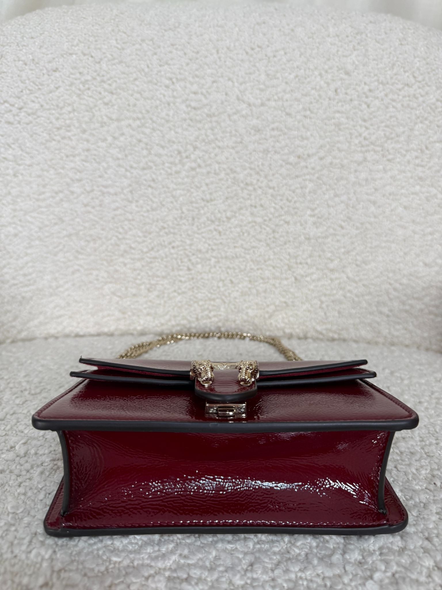 Gucci Mini Dionysus Rosso Ancora Crinkled Patent Leather Bag
