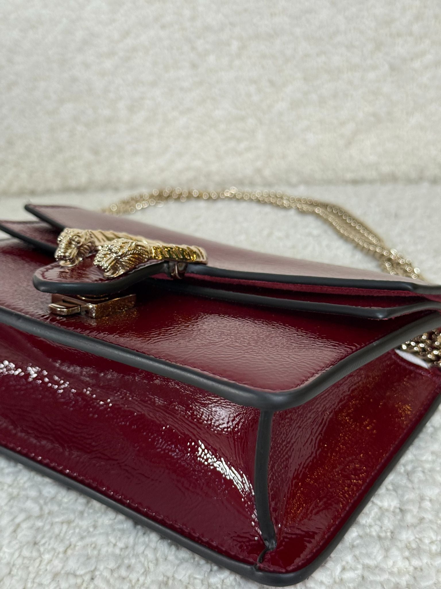 Gucci Mini Dionysus Rosso Ancora Crinkled Patent Leather Bag