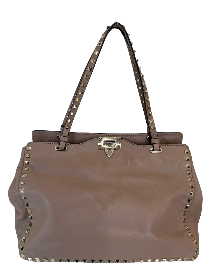 Valentino Garavani Medium Rockstud Tote Bag Beige