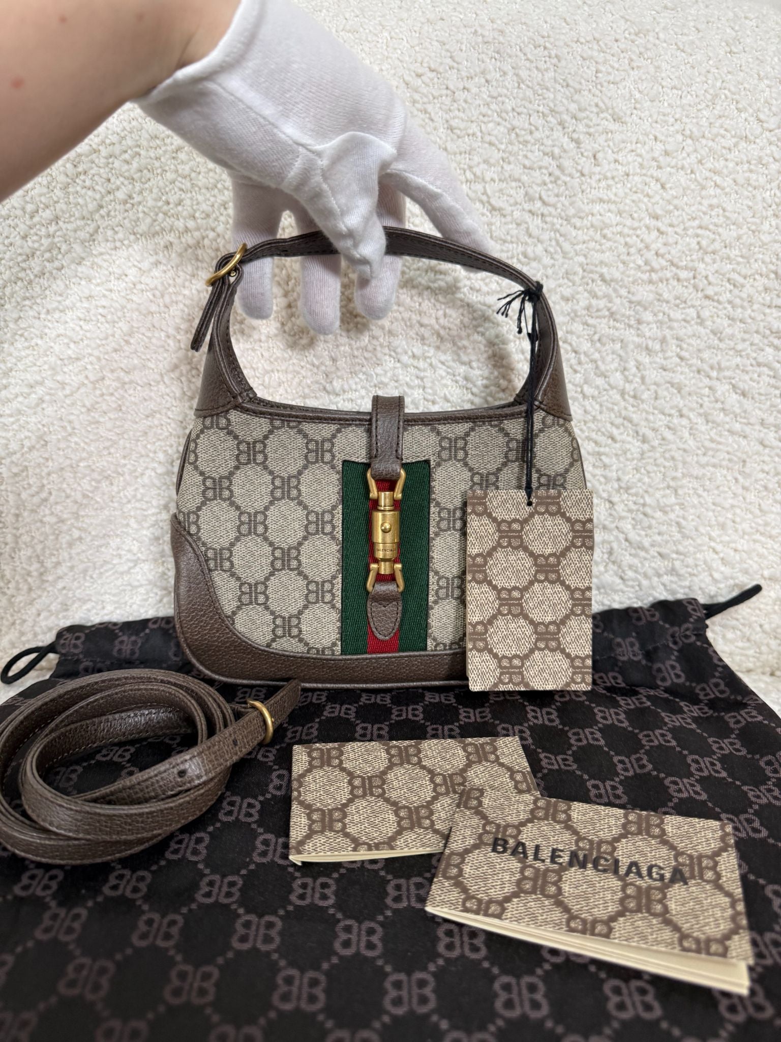 Balenciaga x Gucci Beige/Ebony Coated Canvas/Leather The Hacker Project 1961 Mini Jackie Bag