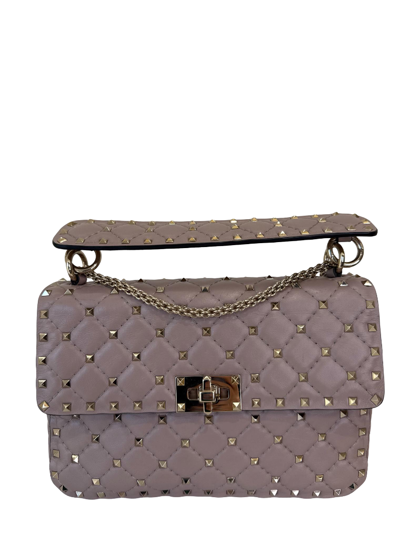 Valentino Garavani Medium Rockstud Spike Quilted Bag Poudre