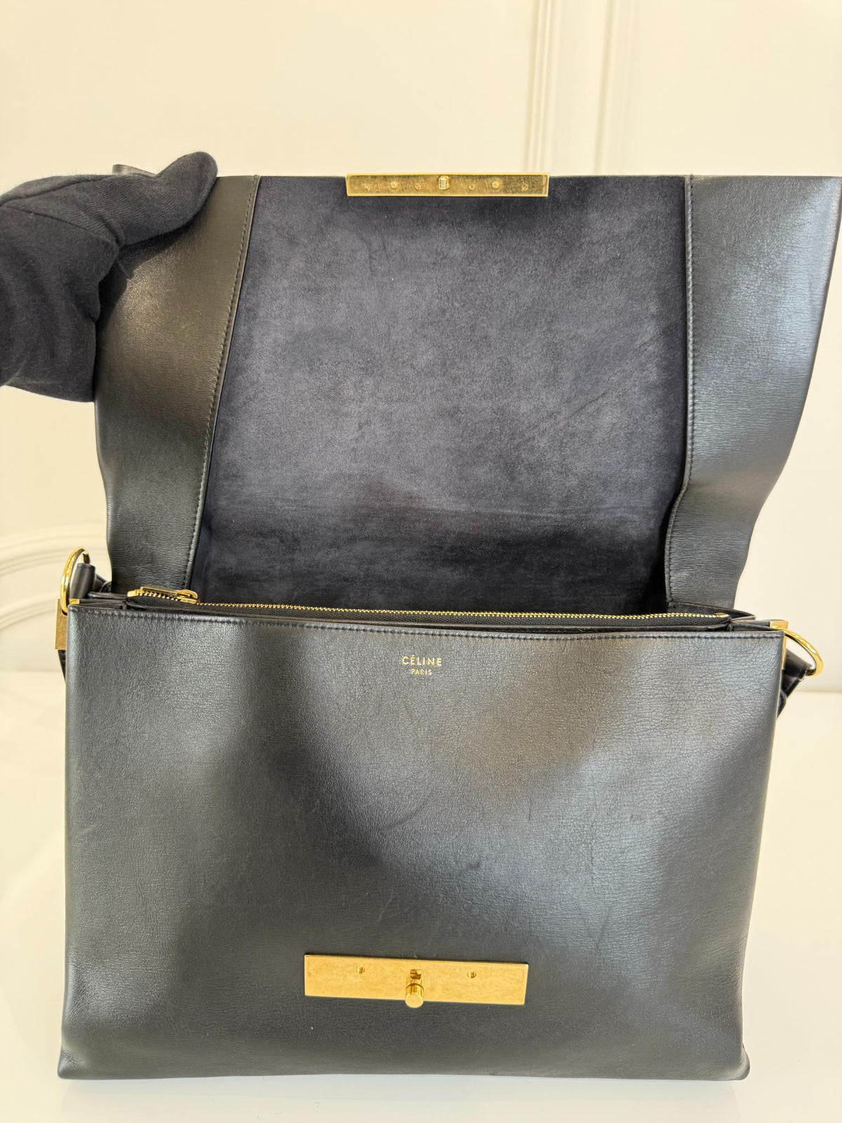 Celine Black Smooth Calfskin Blade Flap Bag