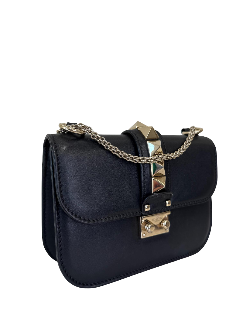 Valentino Garavani Small Rockstud Glam Lock Shoulder Bag Black