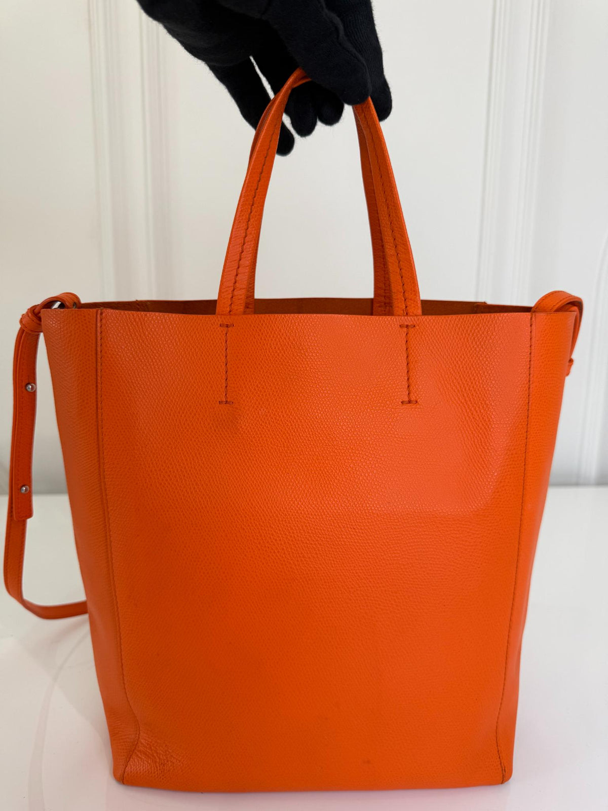Celine Small Cabas Vertical Orange Grained Leather Tote