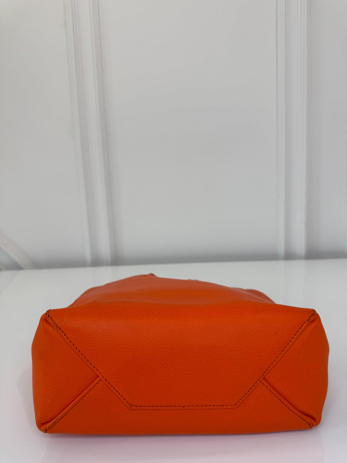 Celine Small Cabas Vertical Orange Grained Leather Tote