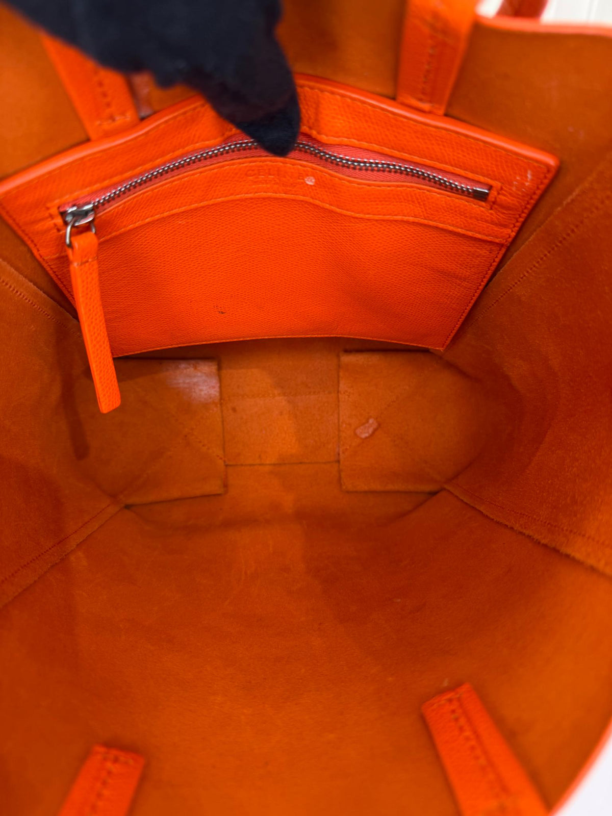 Celine Small Cabas Vertical Orange Grained Leather Tote