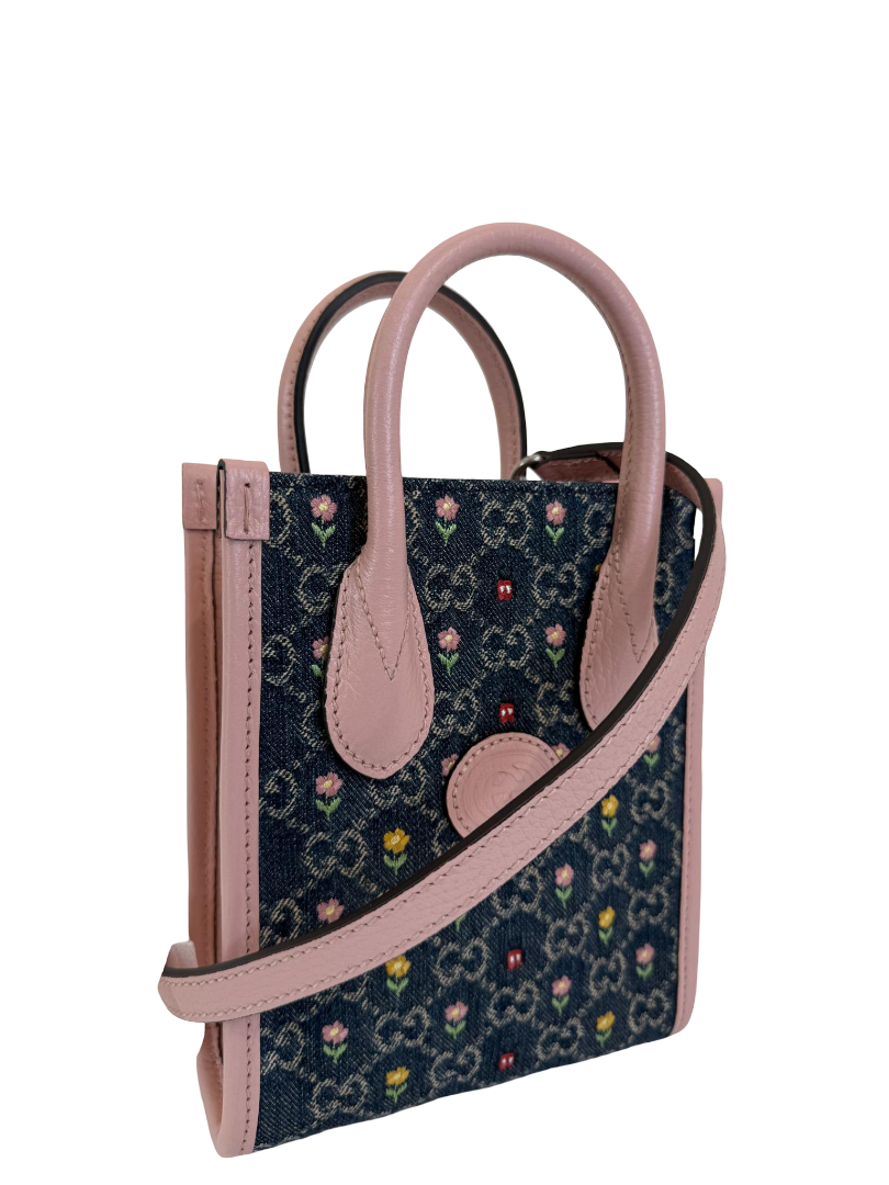 Gucci 520 Limited Edition Floral Denim Mini Retro Tote