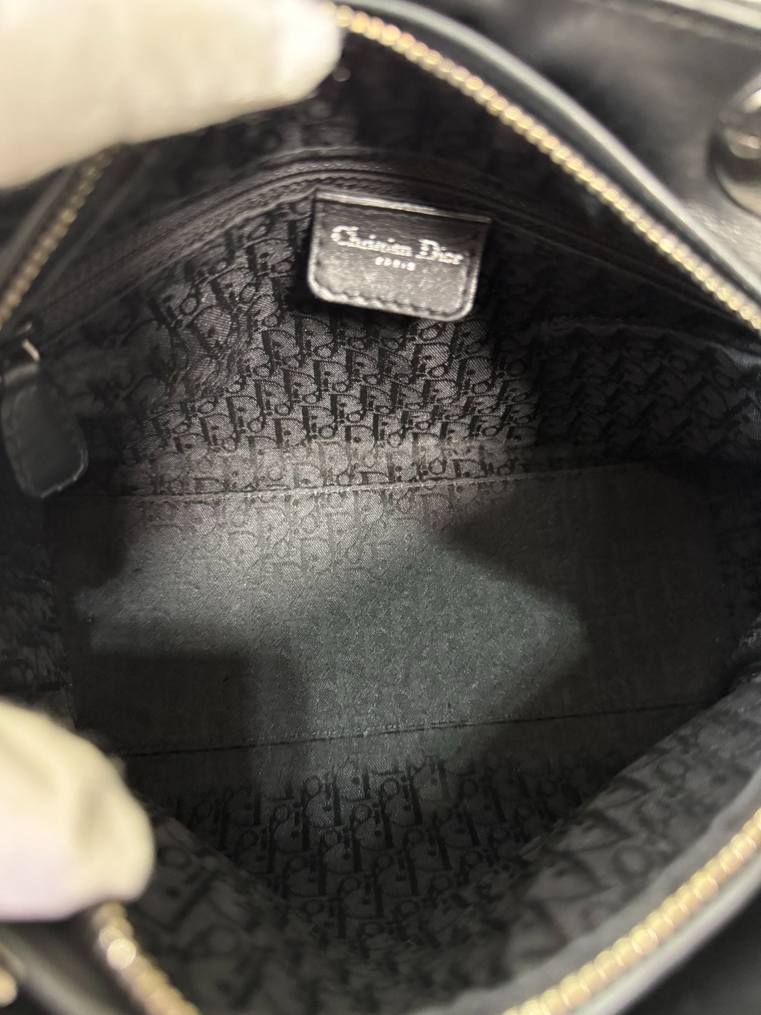 Christian Dior Medium Lady Dior Black Suede Leather Top Handle