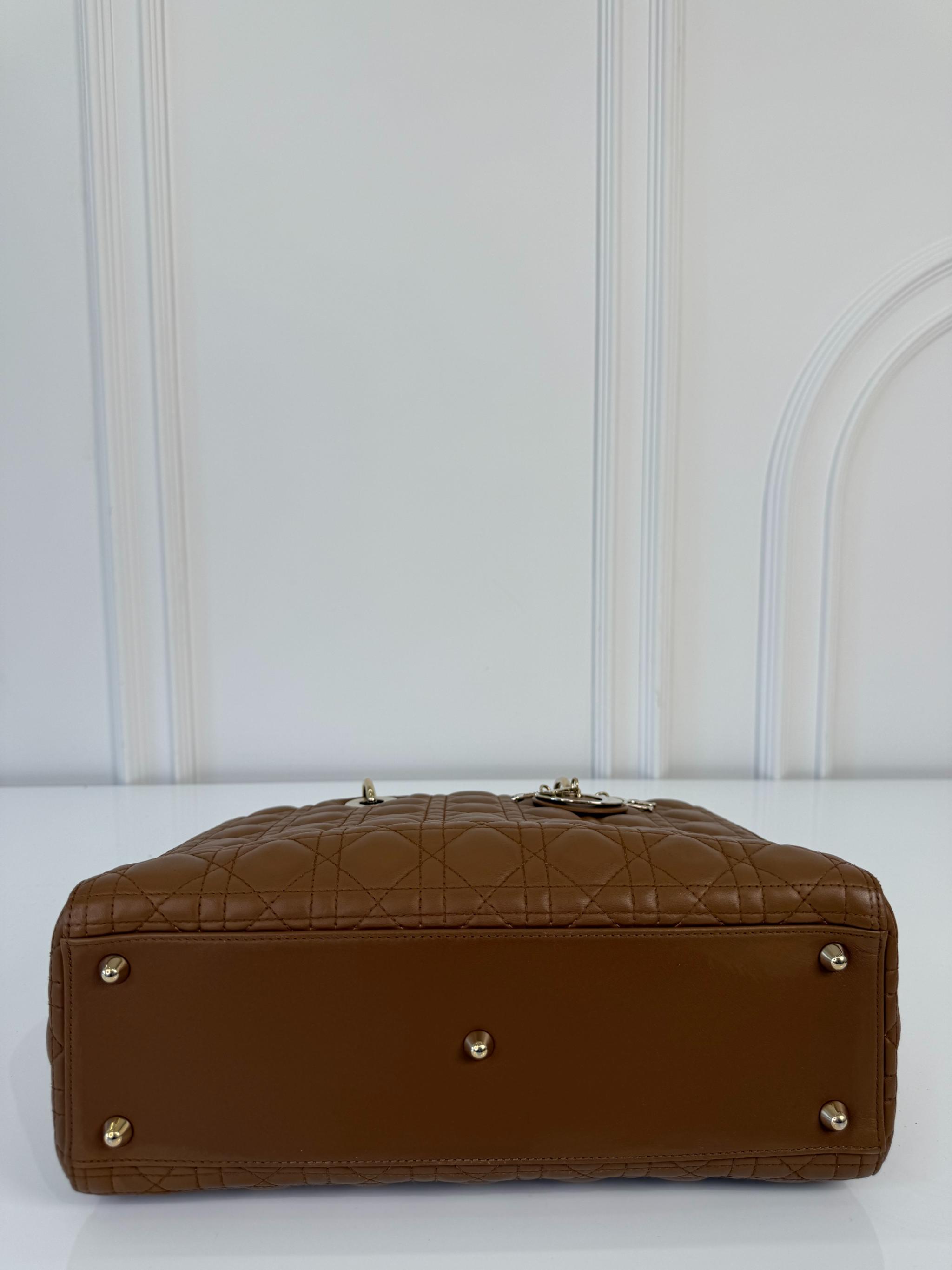 Christian Dior Large Tan Lady Dior Lambskin Cannage