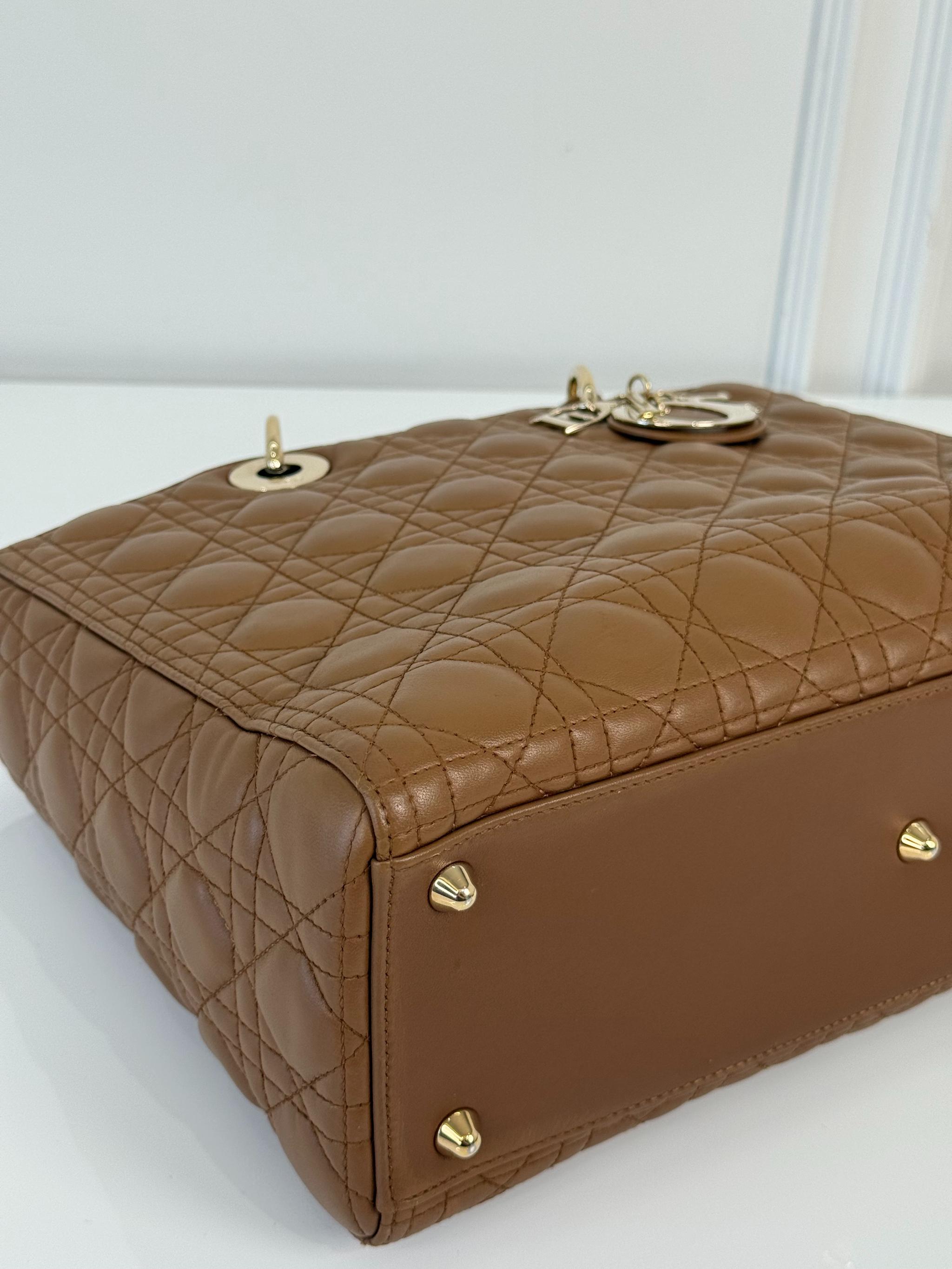 Christian Dior Large Tan Lady Dior Lambskin Cannage