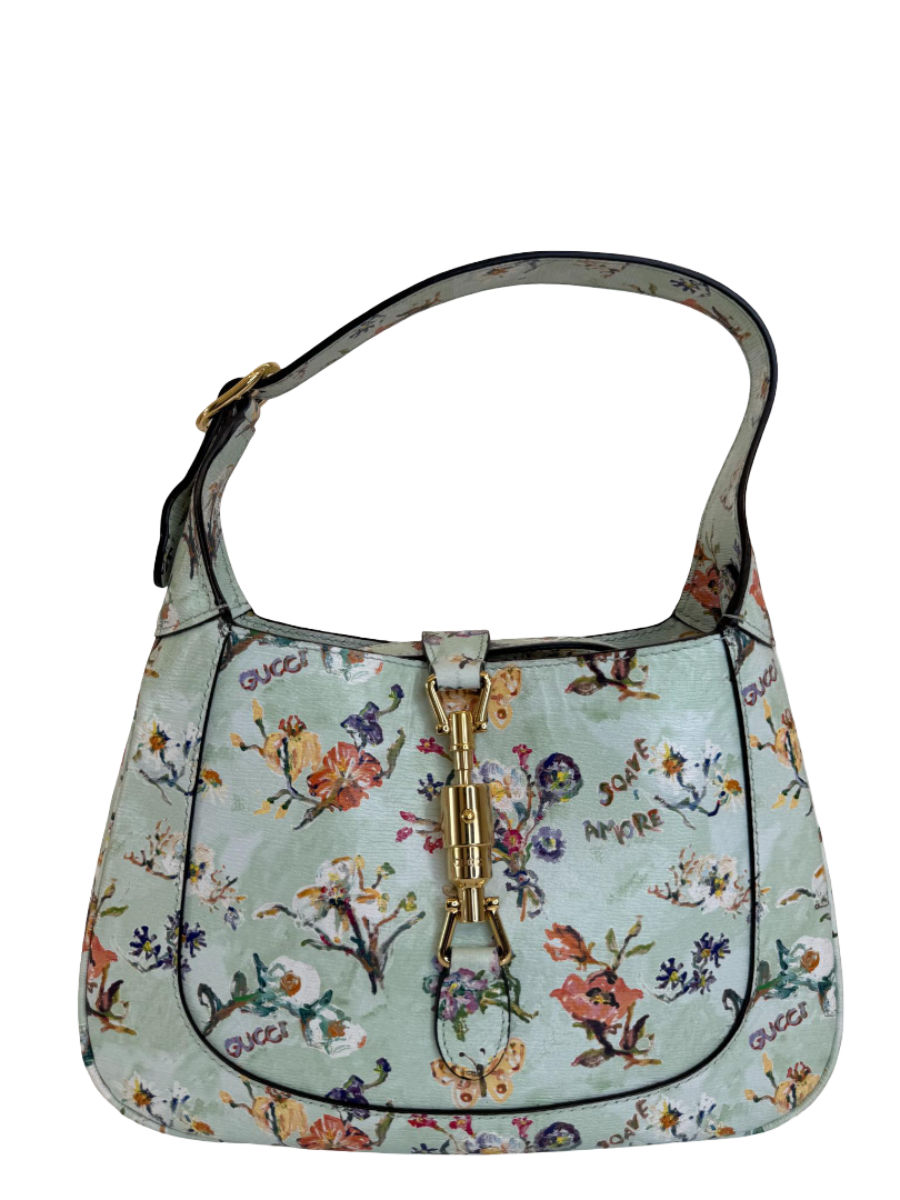 Gucci Jackie 1961 Limited Edition Soave Amore Mint Floral Printed Leather Small Shoulder Bag