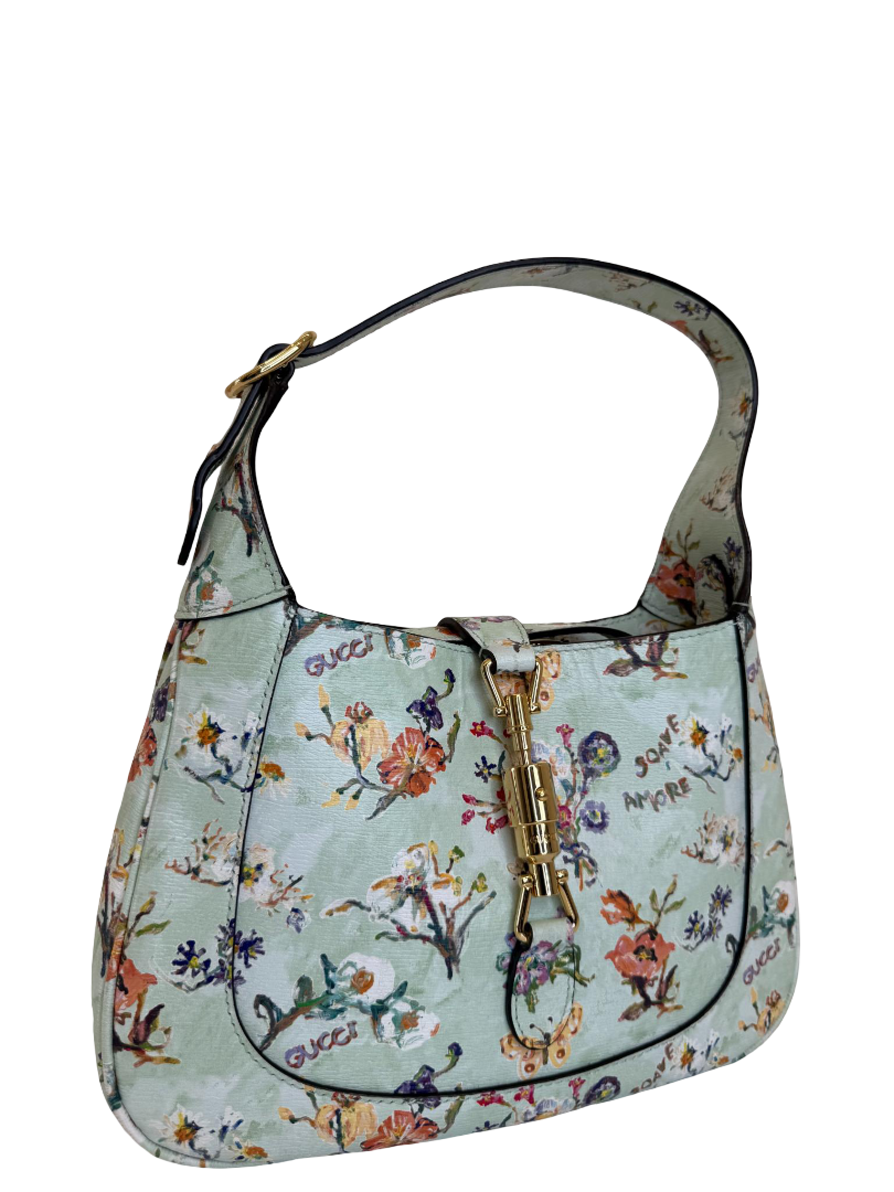 Gucci Jackie 1961 Limited Edition Soave Amore Mint Floral Printed Leather Small Shoulder Bag