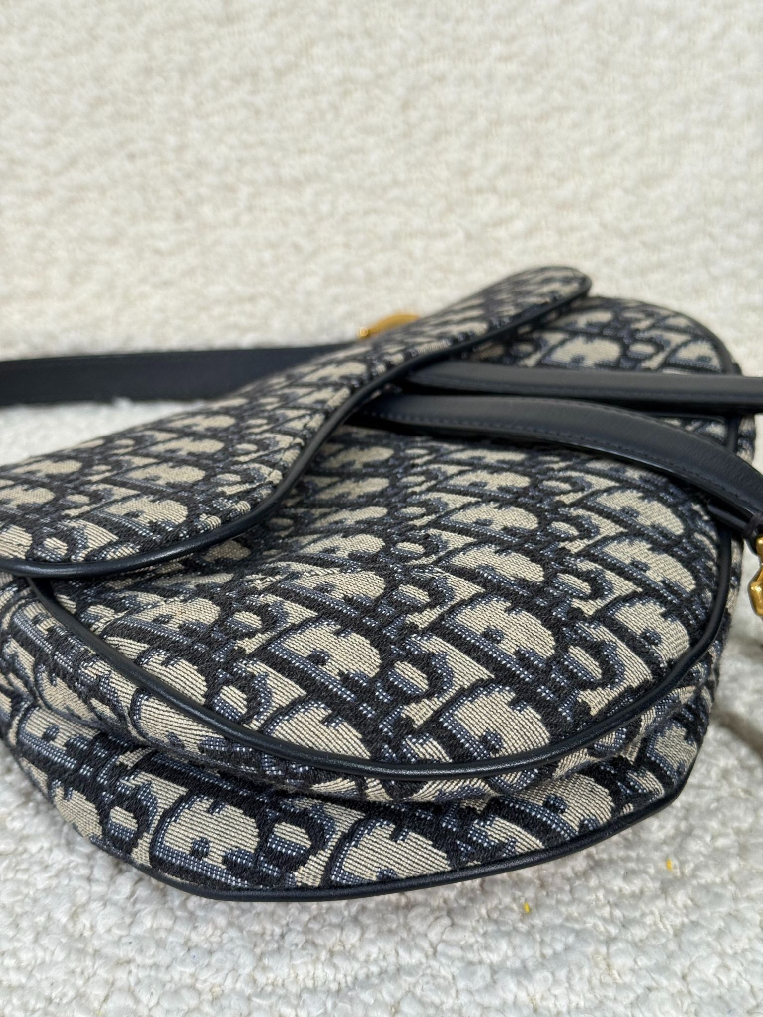 Christian Dior Saddle Bag Blue Dior Oblique Embroidery with Strap