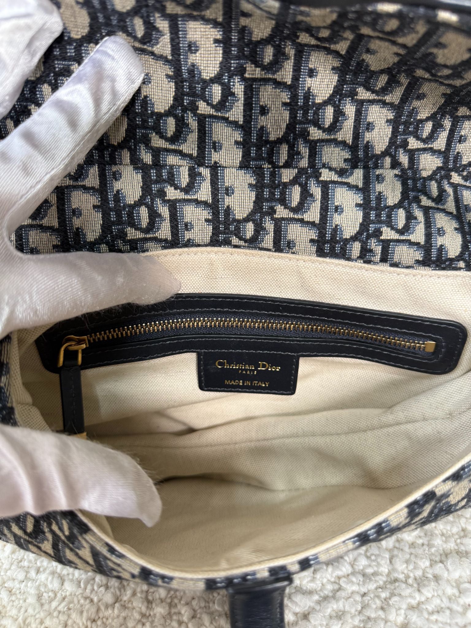 Christian Dior Saddle Bag Blue Dior Oblique Embroidery with Strap