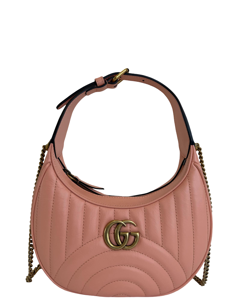 Gucci GG Marmont Mini Half Moon Hobo Bag Pink Calf Leather
